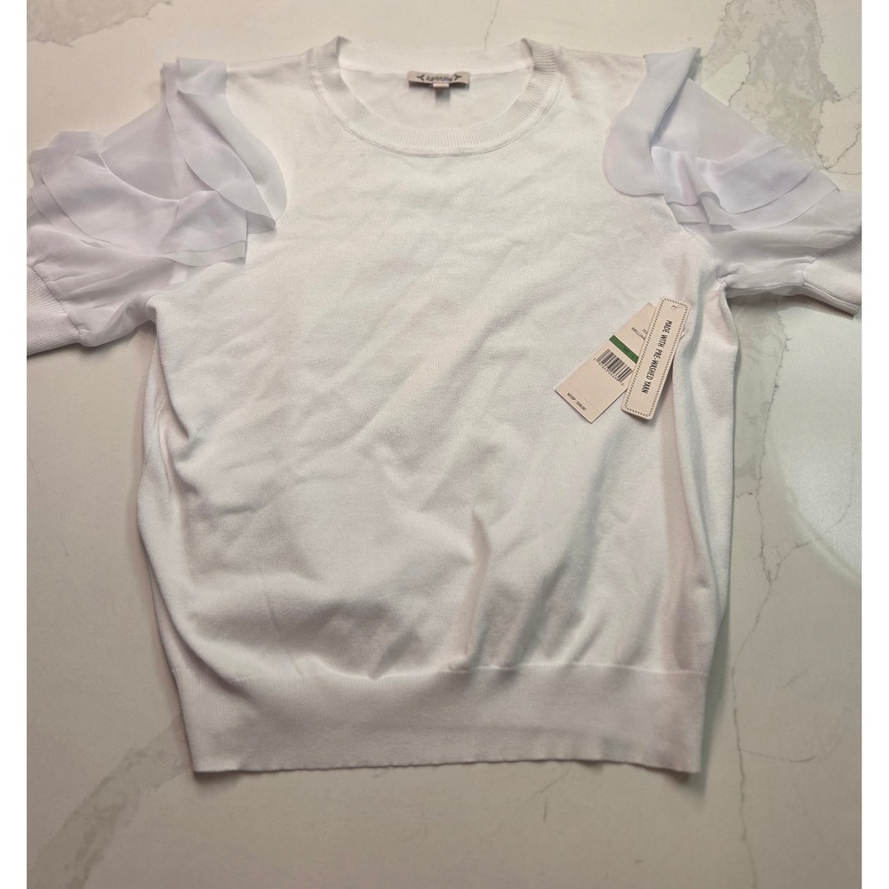 Nanette Lepore Womens White Short Sleeve Ruffle Tiered Knit Top New Small - Picture 4 of 11